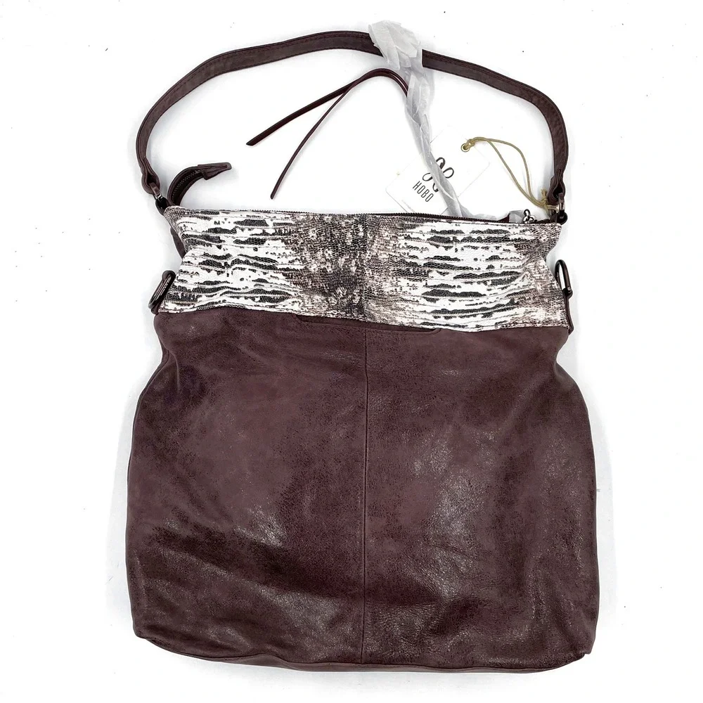 HOBO Explorer‎ Shoulder Bag Leather Crossbody Brown Snake Accents Pockets